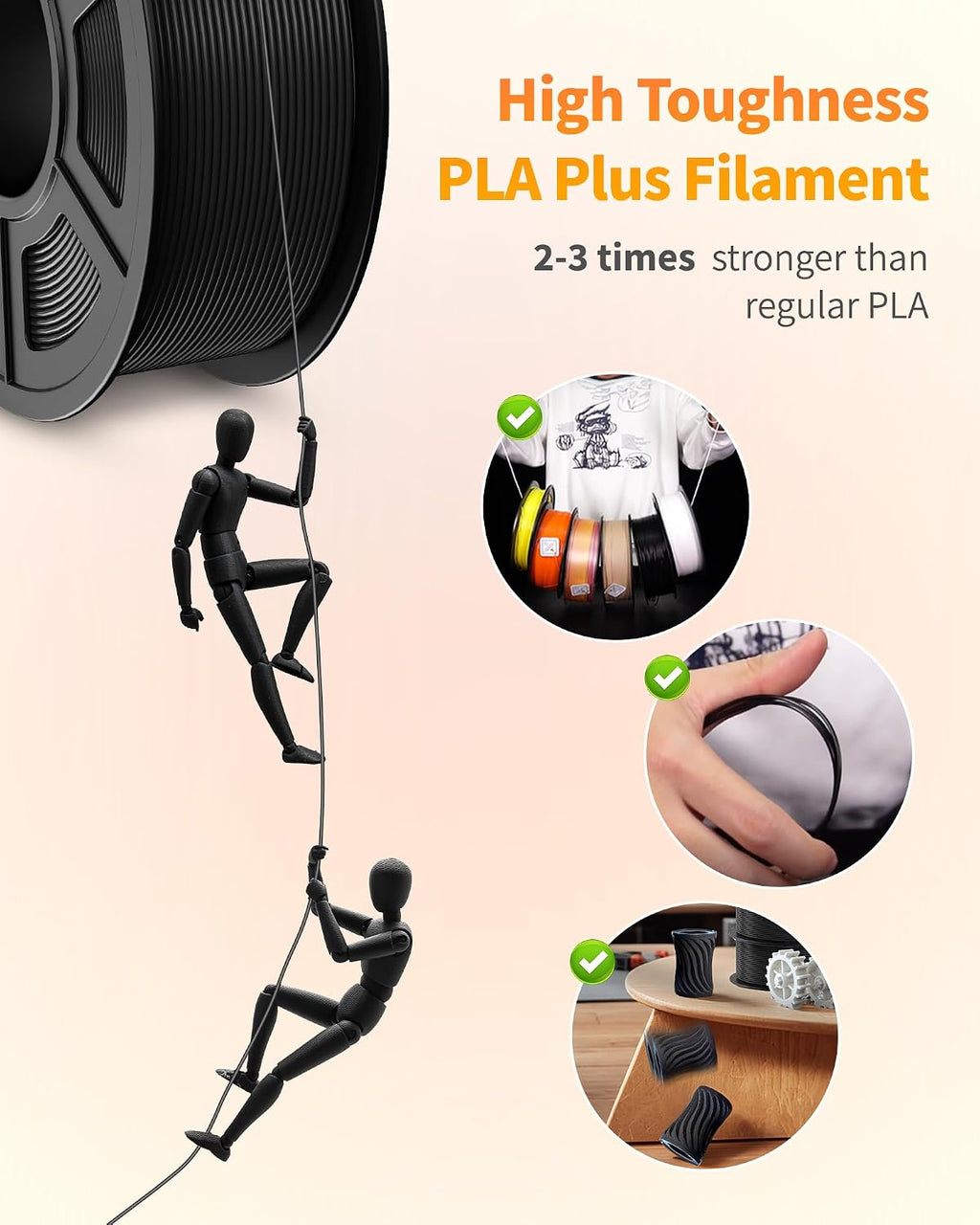 TECBEARS PLA Plus Filament 1.75mm Bundle, 10kg PLA+ 3D Printer Filament, 10 Pack 1kg Spool,Black+Skin+Olive Green+Transparent with 6 Spool of Clear Orange/Yellow/Green/Red/Blue/Purple