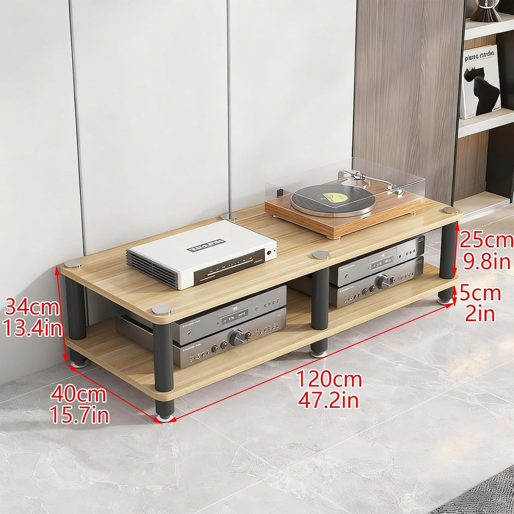 AV Media Stand, Stereo Rack with Thickened Board, Multi-Tier Open Storage Stereo Cabinet, Audio-Video Rack with Metal Tube, Record Player Stand for Theater(White,2 Tier 120x40x34cm)