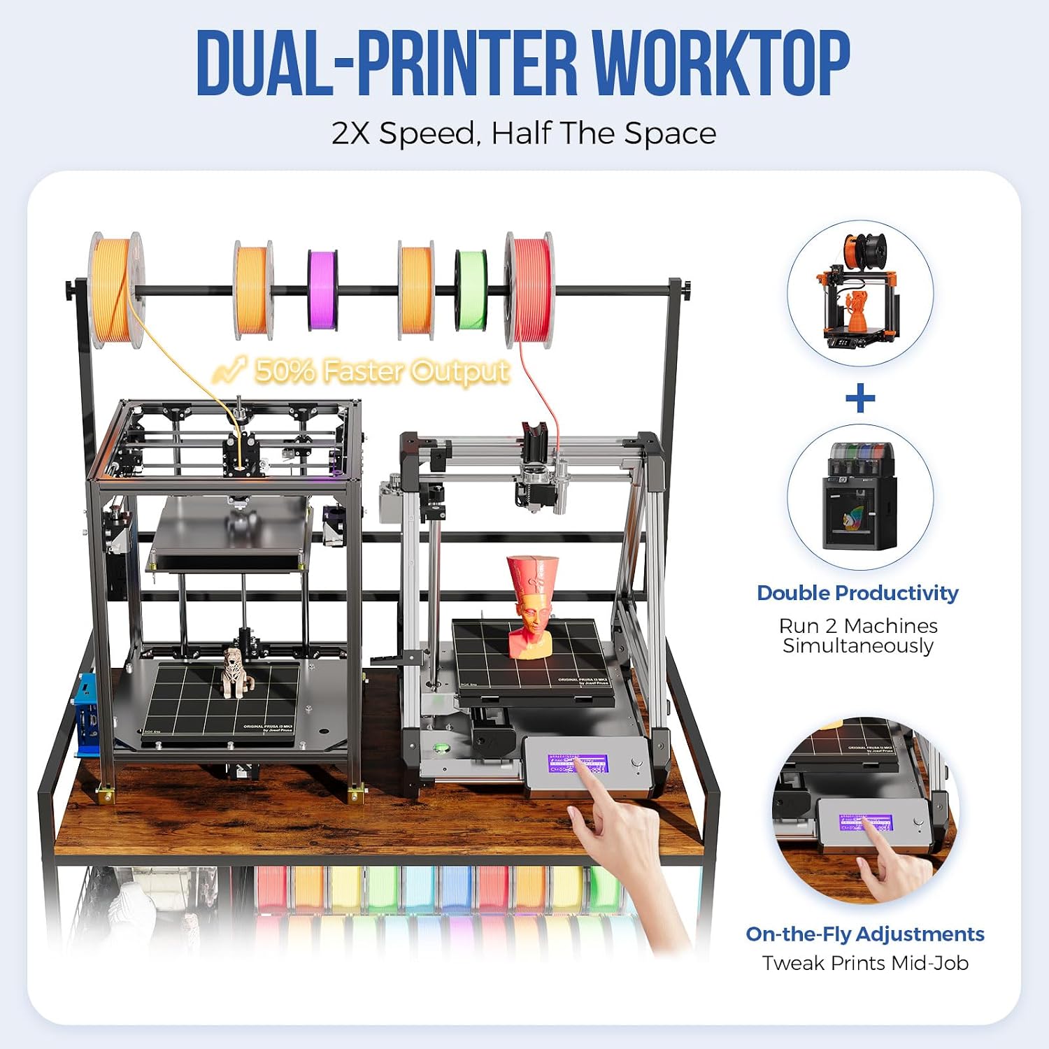 HavenlyYouth 3D Printer Stand with Filament Storage, 41' x 23.6' x 57.4' Large 3D Printer Table with 1 Charging Station, Heavy Duty Printer Shelf with Spools Holder Racks and Storage Baskets