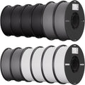 Creality 12 Pack PLA 1.75mm Filament Bundle for 3D Printing with No-Tangling Strong Bonding and Overhang Performance, Accuracy +/- 0.02mm (4 Black+4 White+4 Grey)