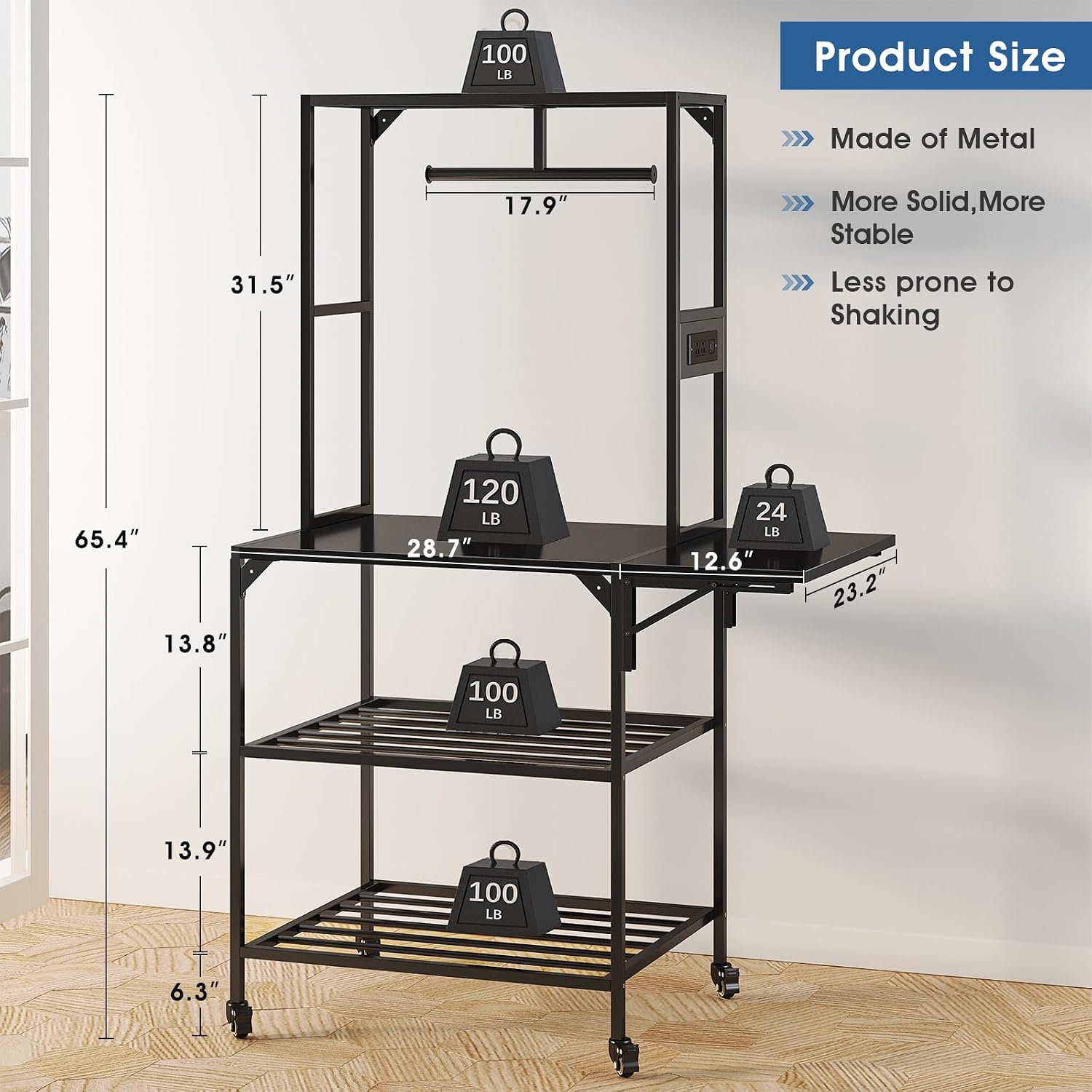 3D Printer Stand, Heavy Duty 3D Printer Table Stand with Filament Storage Rack, T-Shaped Spools Holder Rack with Wheels, 3D Printer Workbench for 3D Printing Studio, Home Office Workshop
