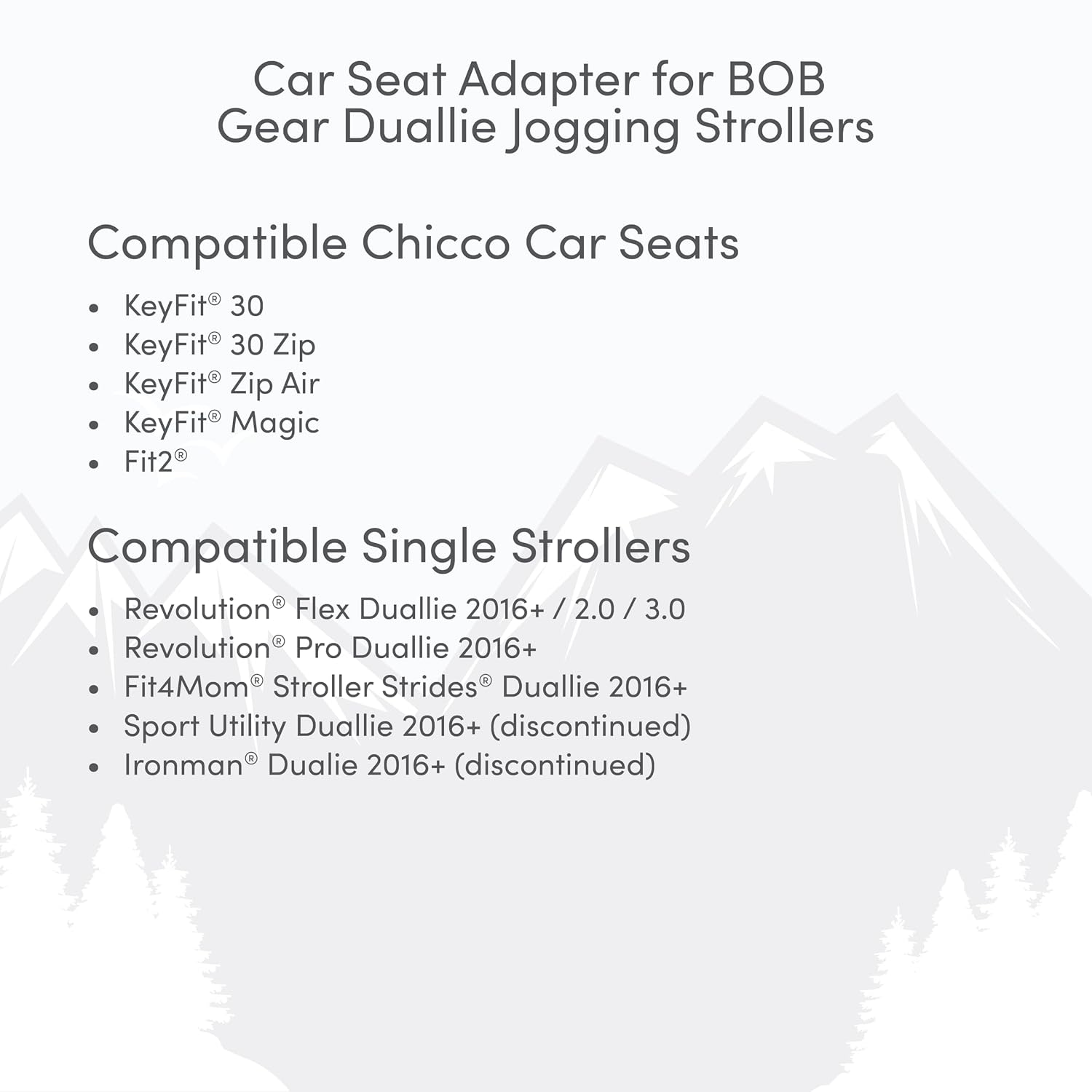 BOB Gear Duallie Jogging Stroller Infant Car Seats Adapter for Chicco Branded Car Seats