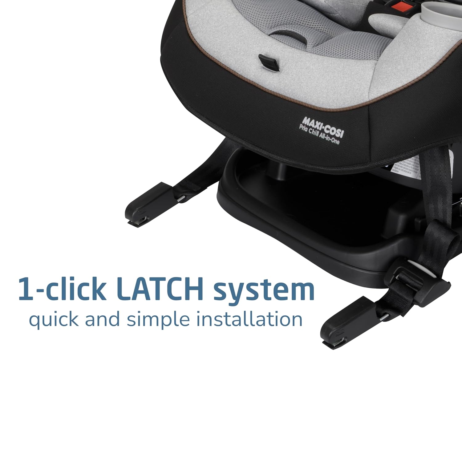 Maxi-Cosi Pria Chill All-in-One Convertible Car Seat, VentMax Fan Technology, QuikFit Harness, ReclineFit, Dishwasher-Safe Cup Holders, Newborn to 10 Years