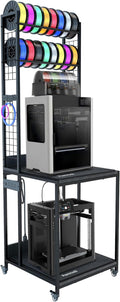 Heavy Duty PRT22 3D Printer Stand with Power Hub, High Density Polymer Vibration Damping Pads, Elevated Storage & Locking Wheels for Most Large Printers
