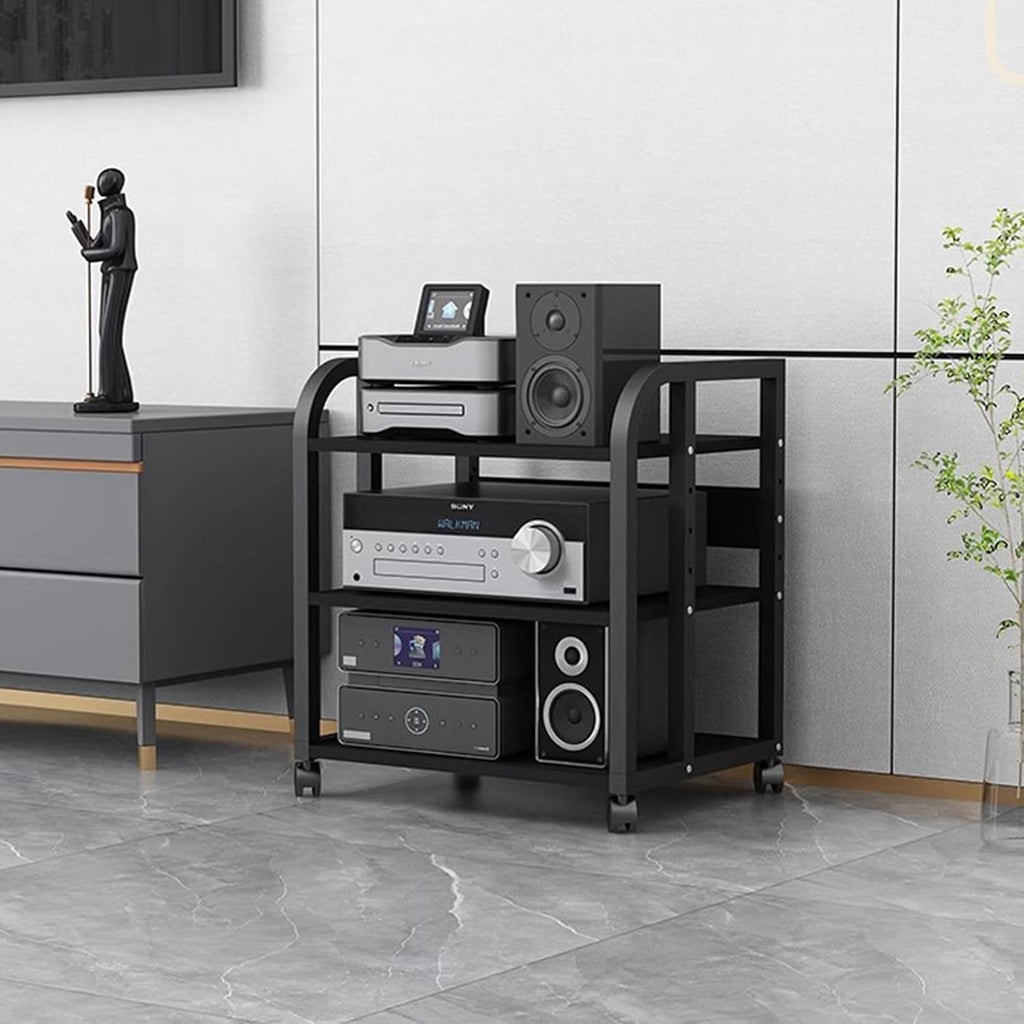 WDJBPSH Rolling Audio Equipment Storage Cart, Heavy Duty Media Rack with Height Adjustable Wooden Shelf, Office Bedroom Living Room Av Stereo Rack, Space-Saving (Size : 3 Tier-H58.5cm/23in)