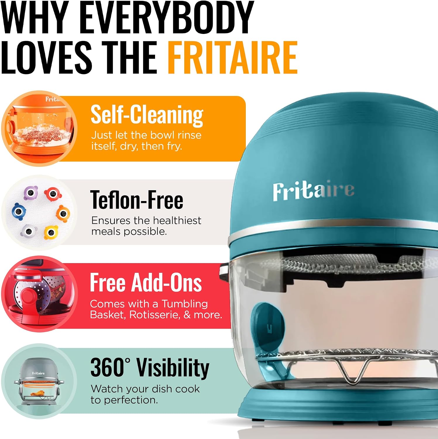 Non Toxic Air Fryer™ Pro | 9-in-1 Glass Air Fryer | Self-Cleaning | 5 Quart | Rotisserie and Tumbler | 400F Vortex For Even Cooking, BPA-Free Teflon Free, Recrisp, Roast, Bake, Sage