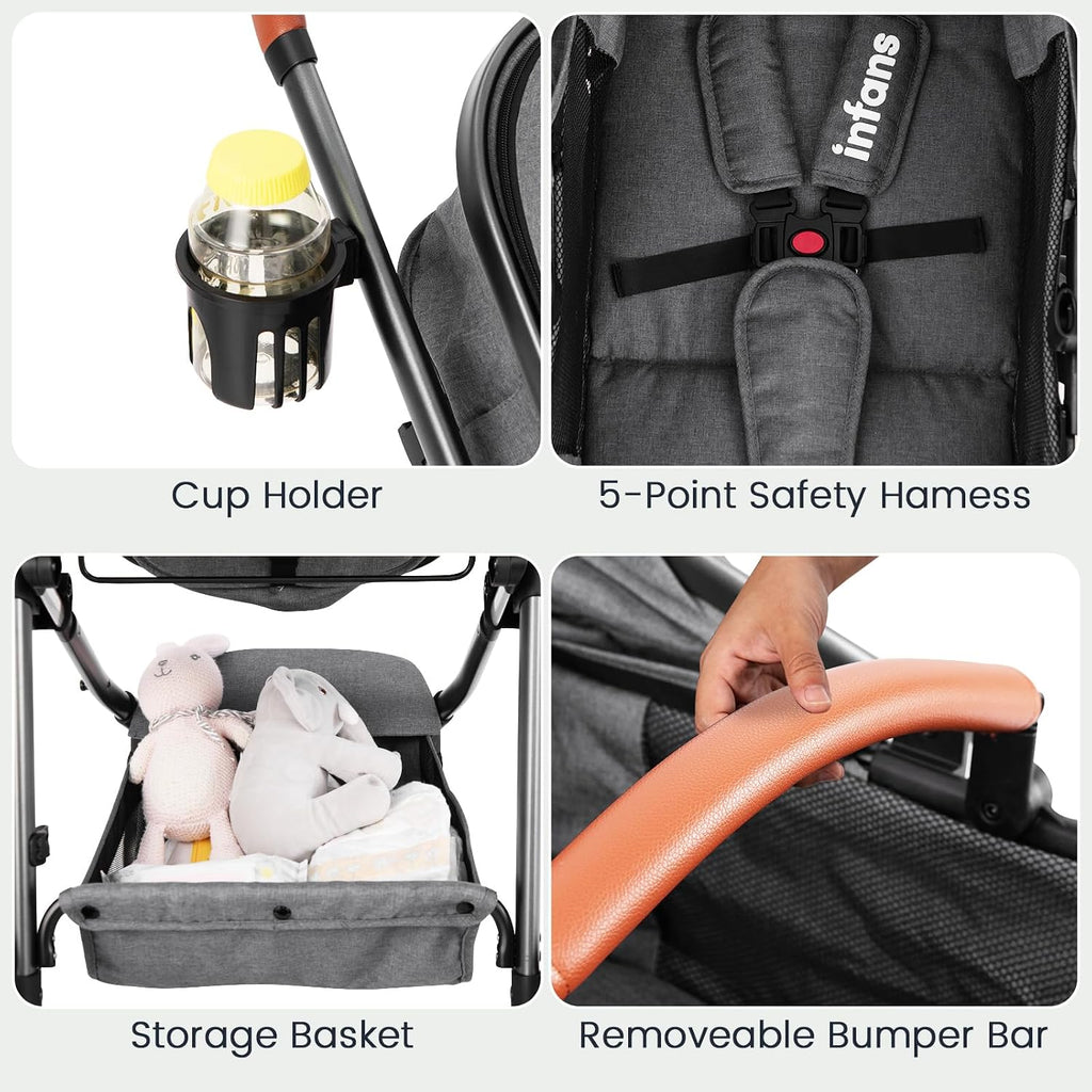 INFANS 2 in 1 Baby Stroller, Newborn Convertible Stroller Bassinet for Infant, Foldable High Landscape Shock Absorption with Reversible Seat, Aluminum Structure for Toddler Pushchair 0-36 Month