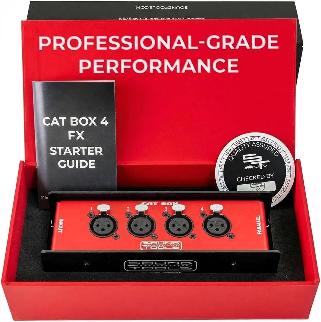 Sound Tools CAT Box FX – 4 Female with Passive Analog Audio for etherCON Daisy Chain – 4 Channel XLR Over CAT5e Stage Box – DMX, COM, AES & 3-pin XLR Compatible – Rugged Aluminum Housing