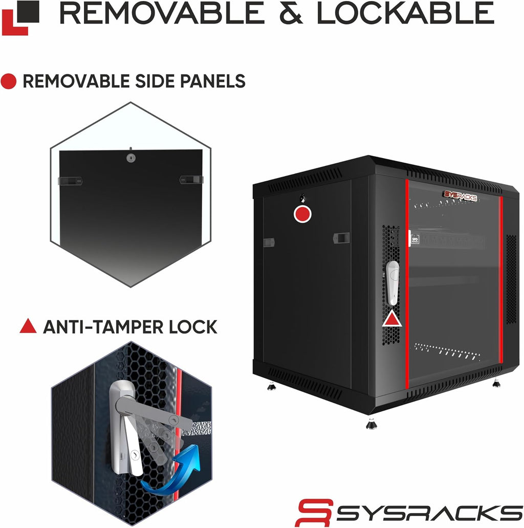 9U Wall Mount Home Lab Server Rack – 19' Locking Network Cabinet, 18' Deep Router & AV Rack with Fan, PDU and Shelf for NAS, Switches and Home Network Equipment