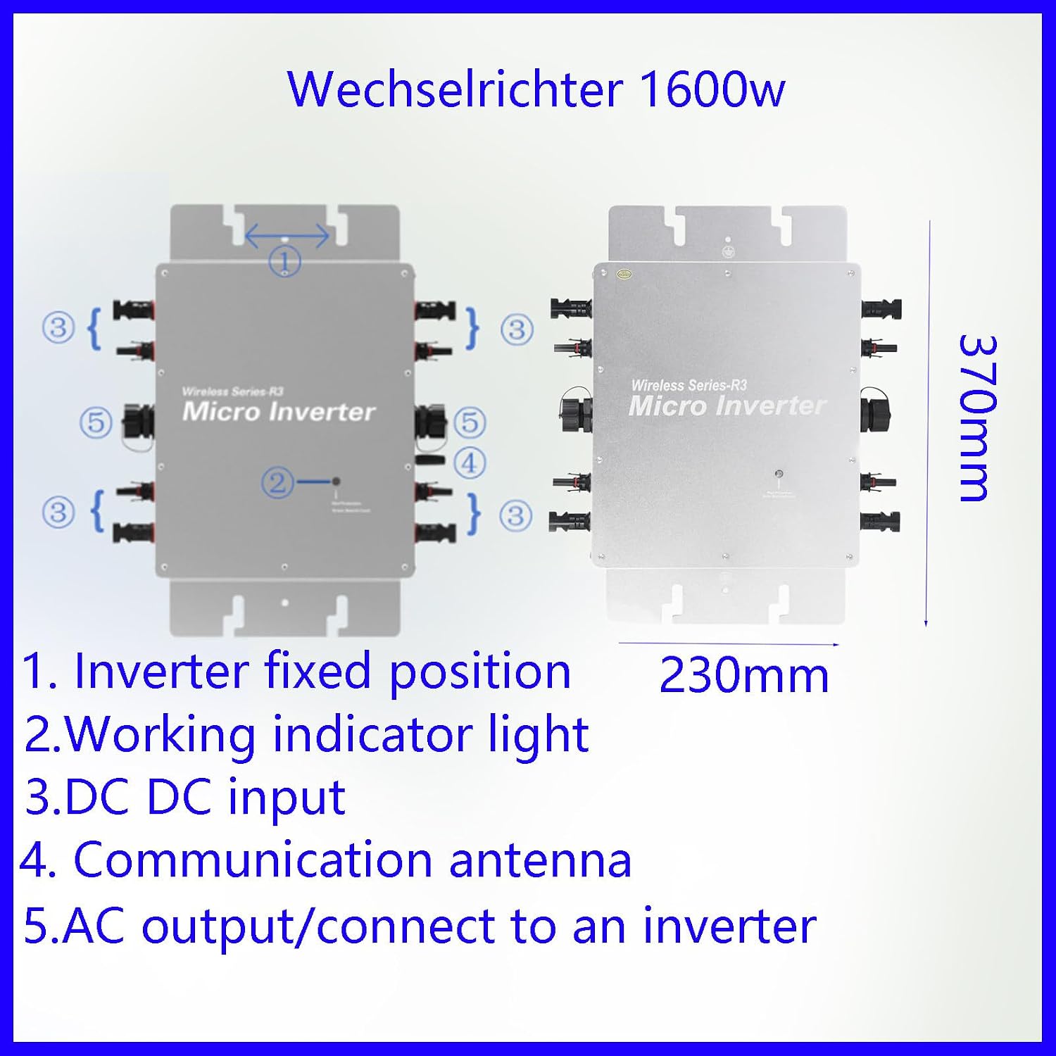 1600 Inverter for Your Solar Balcony Power Plant 1600W Intelligent Solar Inverter WiFi for Balcony Power Plant, PV Inverter for 2 Solar panels/IP67/App/MPPT