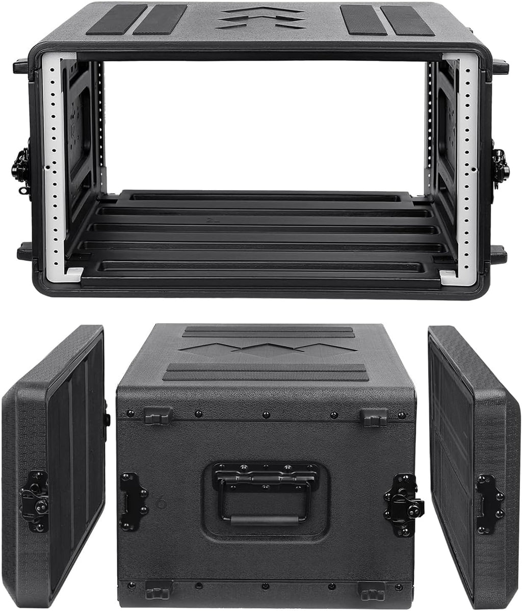 Diandian 6U Rack Case Shallow 16' Depth, 19' Rackmount Flight Case, Watertight Dust-Proof, Shock Mount for Amplifier, Pro Audio, DJ Mixer, Effects with Microphone Compartments