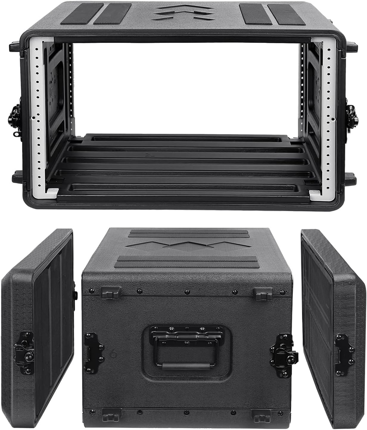 Diandian 6U Rack Case Shallow 16' Depth, 19' Rackmount Flight Case, Watertight Dust-Proof, Shock Mount for Amplifier, Pro Audio, DJ Mixer, Effects with Microphone Compartments