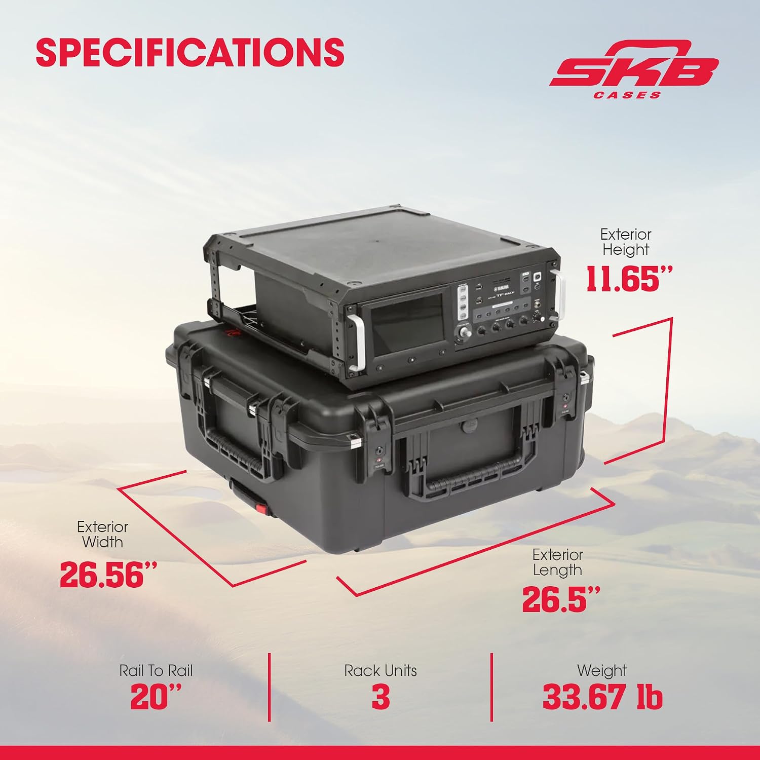SKB iSeries 3U Fly Rack, Waterproof Polypropylene Hard Case with Durable Latches for Travel and Storage, Ideal for Musicians, 20 Inch, Black