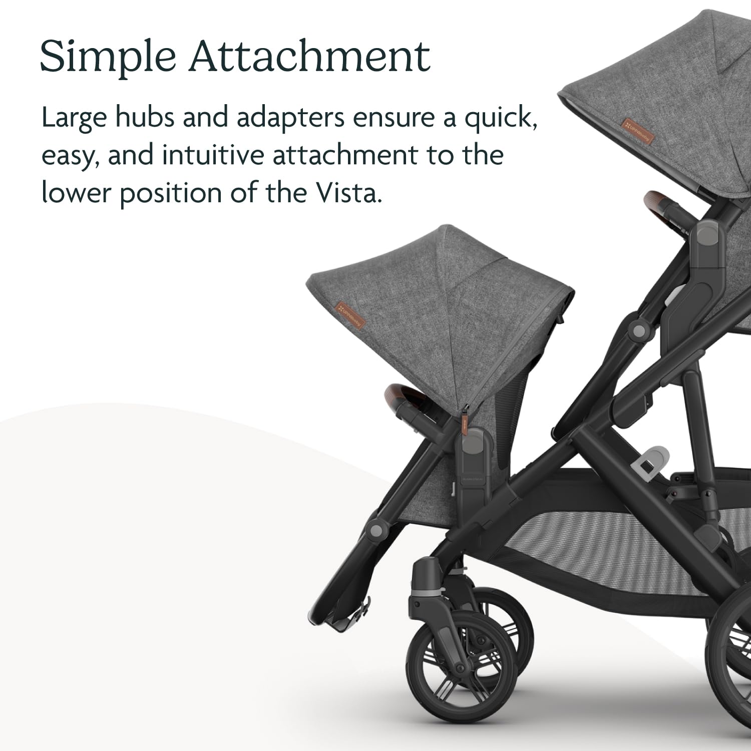 UPPAbaby RumbleSeat V3 Second Lower Seat - Compatible with Vista V2 and Vista V3 - All-Weather Seat + Magnetic Buckle – Adapters Included - Gwen (Green Mélange/Carbon Frame/Saddle Leather)