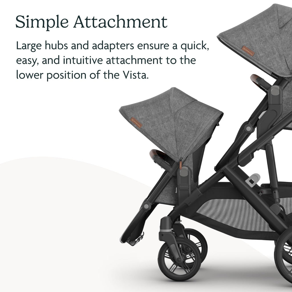 UPPAbaby RumbleSeat V3 Second Lower Seat - Compatible with Vista V2 and Vista V3 - All-Weather Seat + Magnetic Buckle – Adapters Included - Savannah (Pearl Gray Jacquard/Carbon Frame/Chestnut Leather)