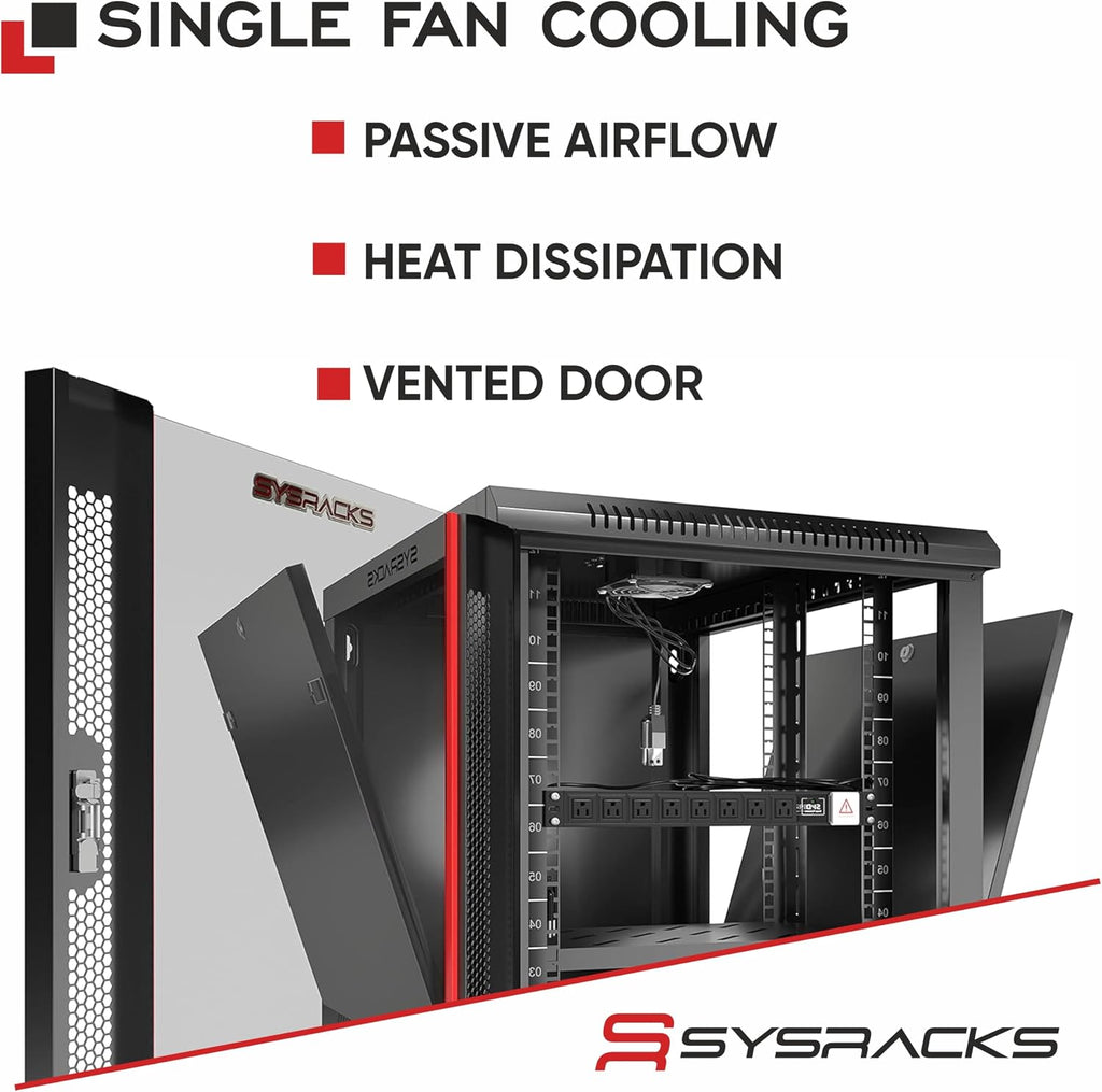 15U Wall Mount Server Rack Cabinet, 19' Locking Network Rack, 24' Deep, Glass Door, with Fan, PDU and Shelf