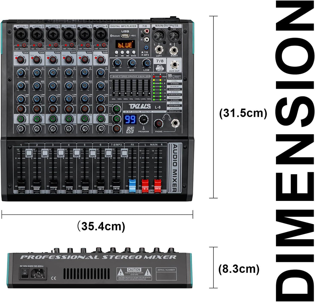 8 Channel Streaming Audio Mixer, Sound Board Mixing Console with USB Interface, 99 DSP Effects, 48V Phantom Power, XLR Inputs for Recording, Content Creation