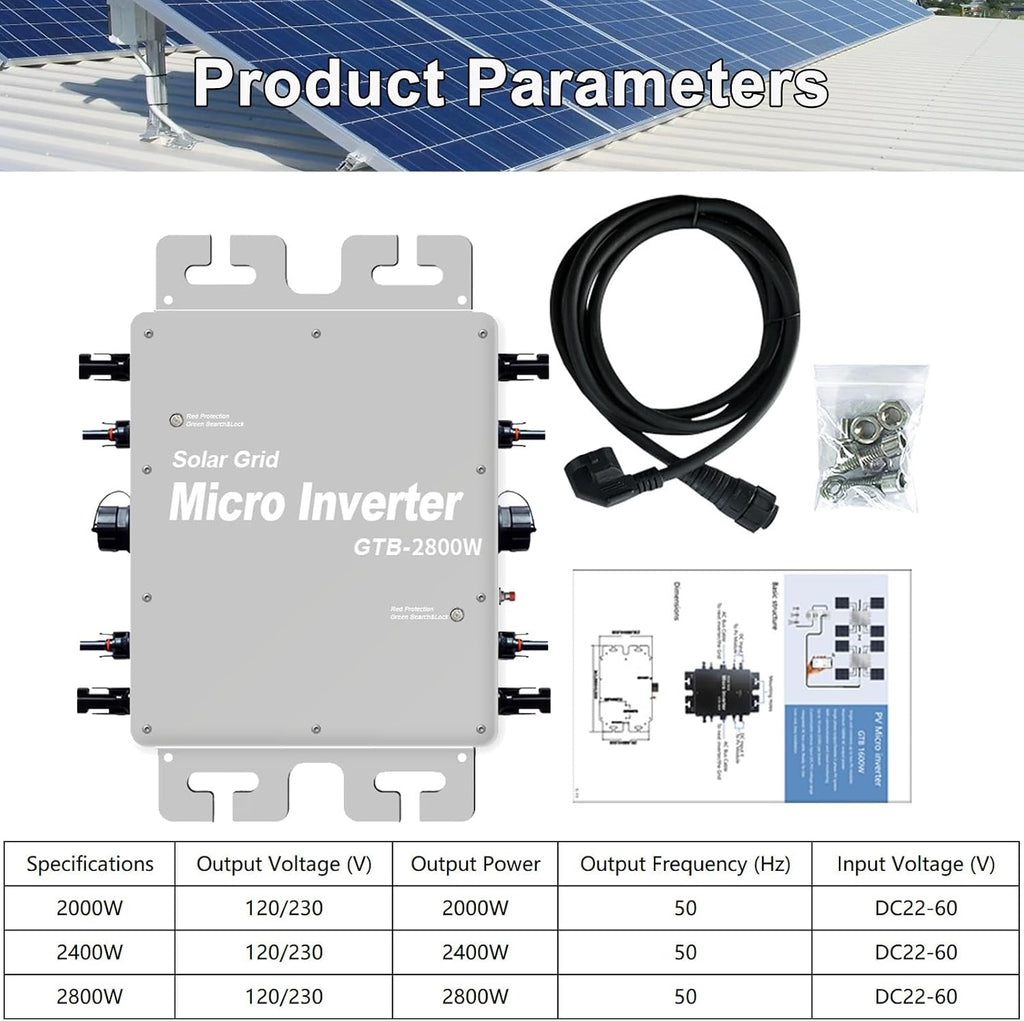 MPPT Solar Micro Inverter 2000W 2400W 2800W, DC 24V-60V to AC 120/230V, for Home Commercial Solar Panels 2000W-Grey