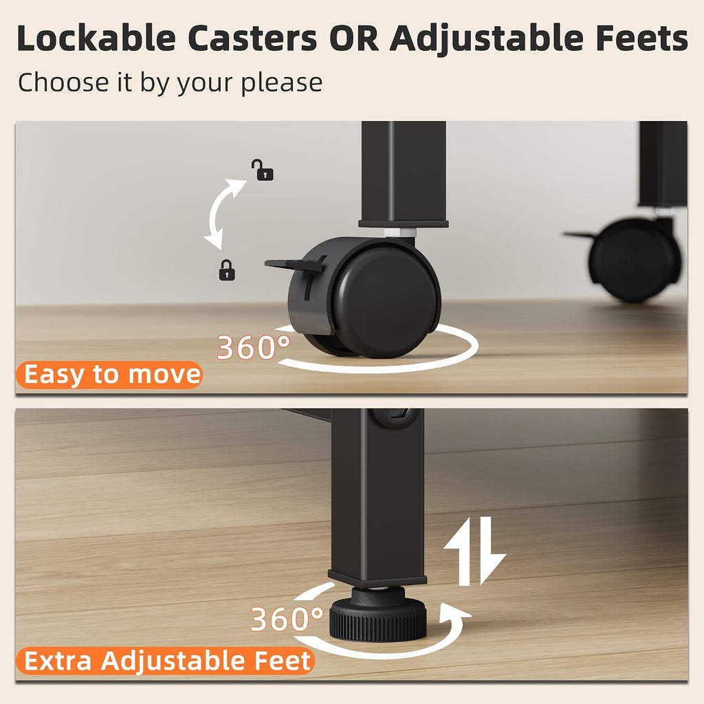 YAOHUOO 3 Tier Large Printer Stand with Power Outlet/Adjustable Storage Shelf, Rolling Cart with Wheels, Printer Table for Home Office 3D Printer/Heat Press/Laster, 23.6'×19.6' Black