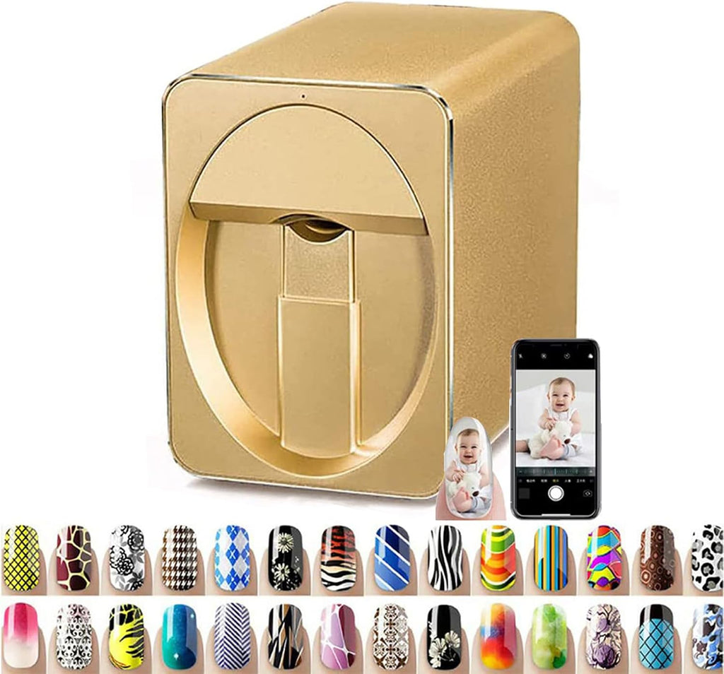 3D Nail Printer Mini Printer for Nails, Multifunction Portable Mobile Nail Painting Machine for Kid/Nail Studio/Manicurist/Nail Lovers (Gold)