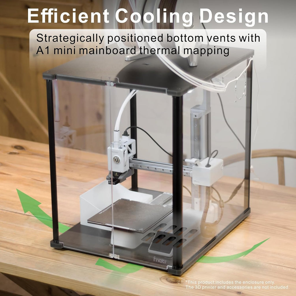 3D Printer Enclosure for Bambu Lab A1 Mini - Fume & Odor Control, Ventilation Cutout for Air Purification, Overheating Protection, LED Light, Versatile AMS Lite Placement, Black