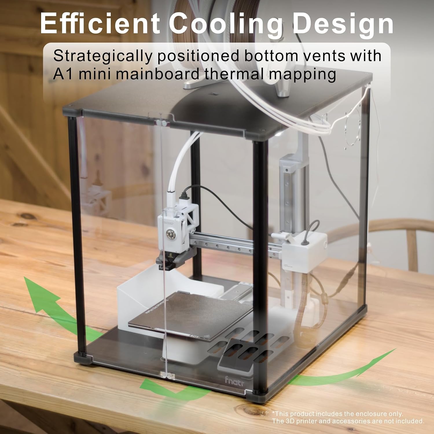 3D Printer Enclosure for Bambu Lab A1 Mini - Fume & Odor Control, Ventilation Cutout for Air Purification, Overheating Protection, LED Light, Versatile AMS Lite Placement, Black