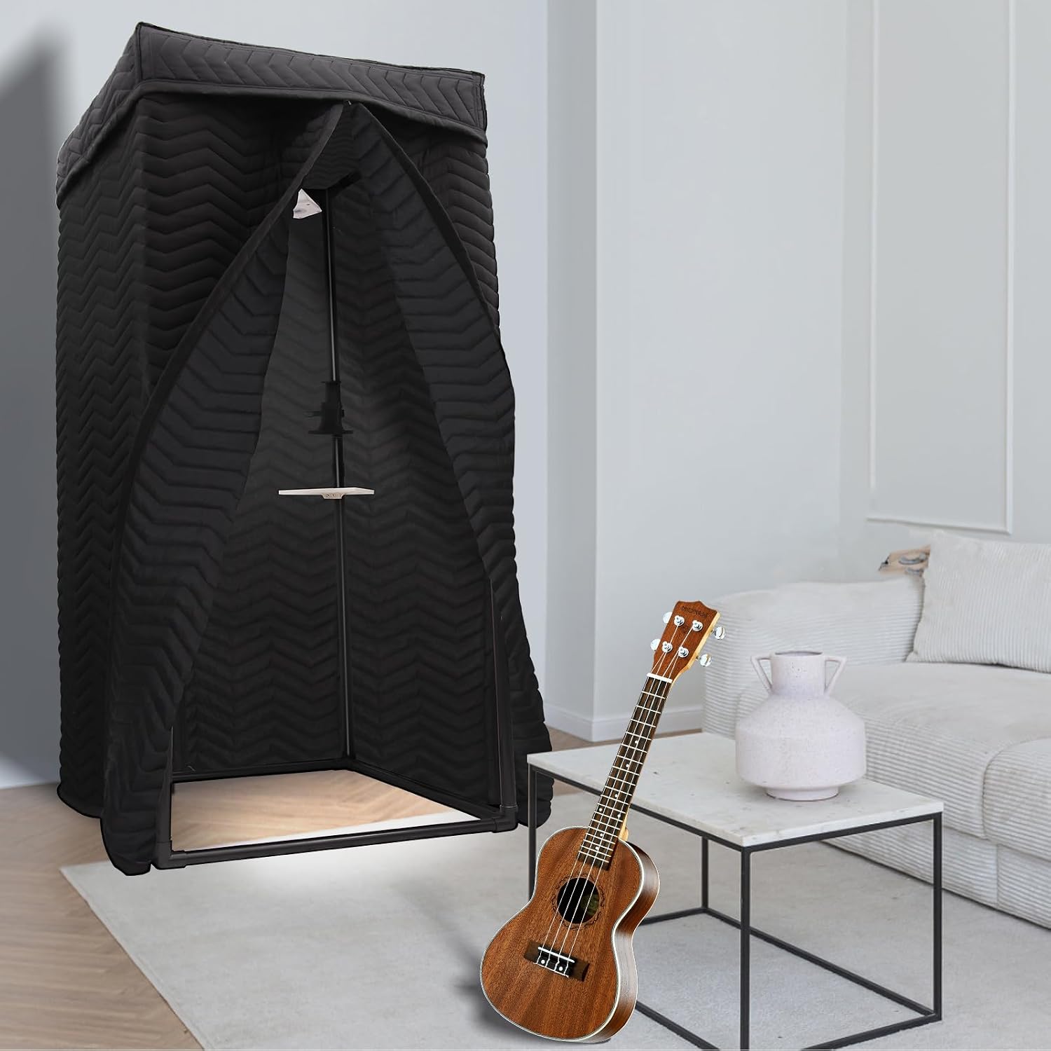 Portable Vocal Booth for Home Studio, Echo-Free Recording Booth for Voice Over, Podcast & Singing, 360° Reverb Isolation with Acoustic Blankets for Studio-Grade Sound