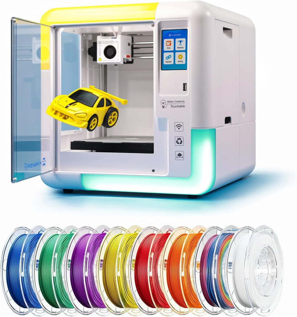 AOSEED 3D Printer for Kids & Beginners, AI-Powered Fully Assembled 3D Printer with Up to 400mm/s Speed, Auto Leveling, 15 Mini Apps, Includes 8 PLA Filaments for Home and School Use, X-MAKER AI+