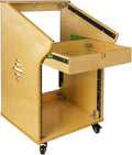 Sound Town DIY Solid Baltic Birch Plywood Studio Rack with 11U Slant Mixer Top, 10U Front, 2U Drawer, Rubber Feet, Casters, Golden Oak (SDRK-M11X10)