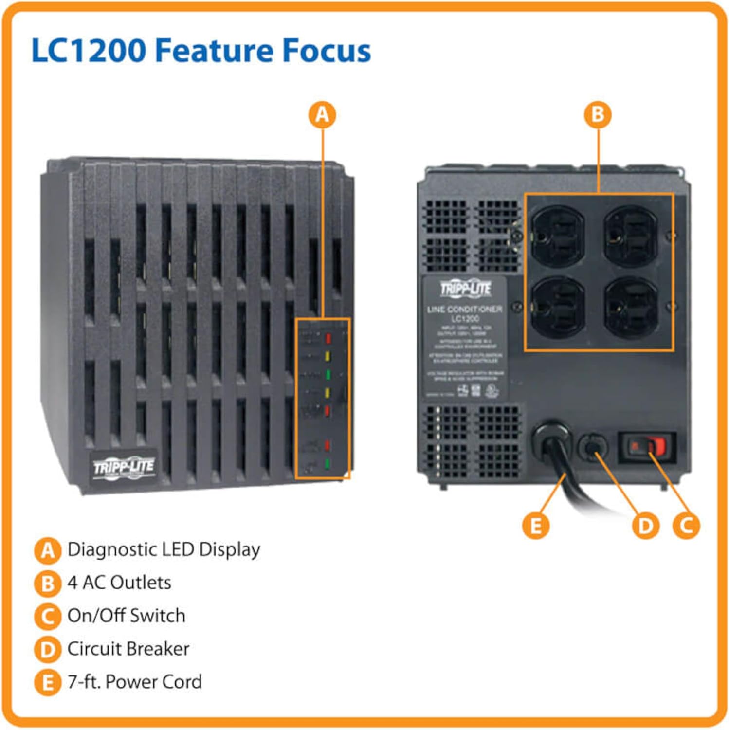 Tripp Lite LC1200 Power Conditioner for Audio Equipment, Appliances, Home Theater & More | 1200W, 120V, 4 Outlets, Voltage Regulator (AVR), EMI/RFI Filter, Line Conditioner, 1200 Joule Surge Protector
