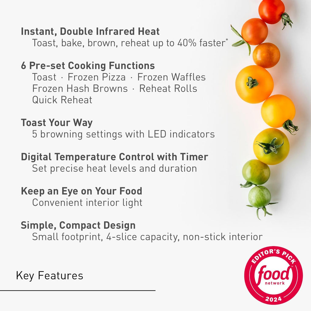 Panasonic FlashXpress Toaster Oven Countertop, 4-Slice Compact Size with Double Infrared Heating, 6 Auto Cook Options and Precise Temperature Control, 1300W - NB-G110P-K (Black)