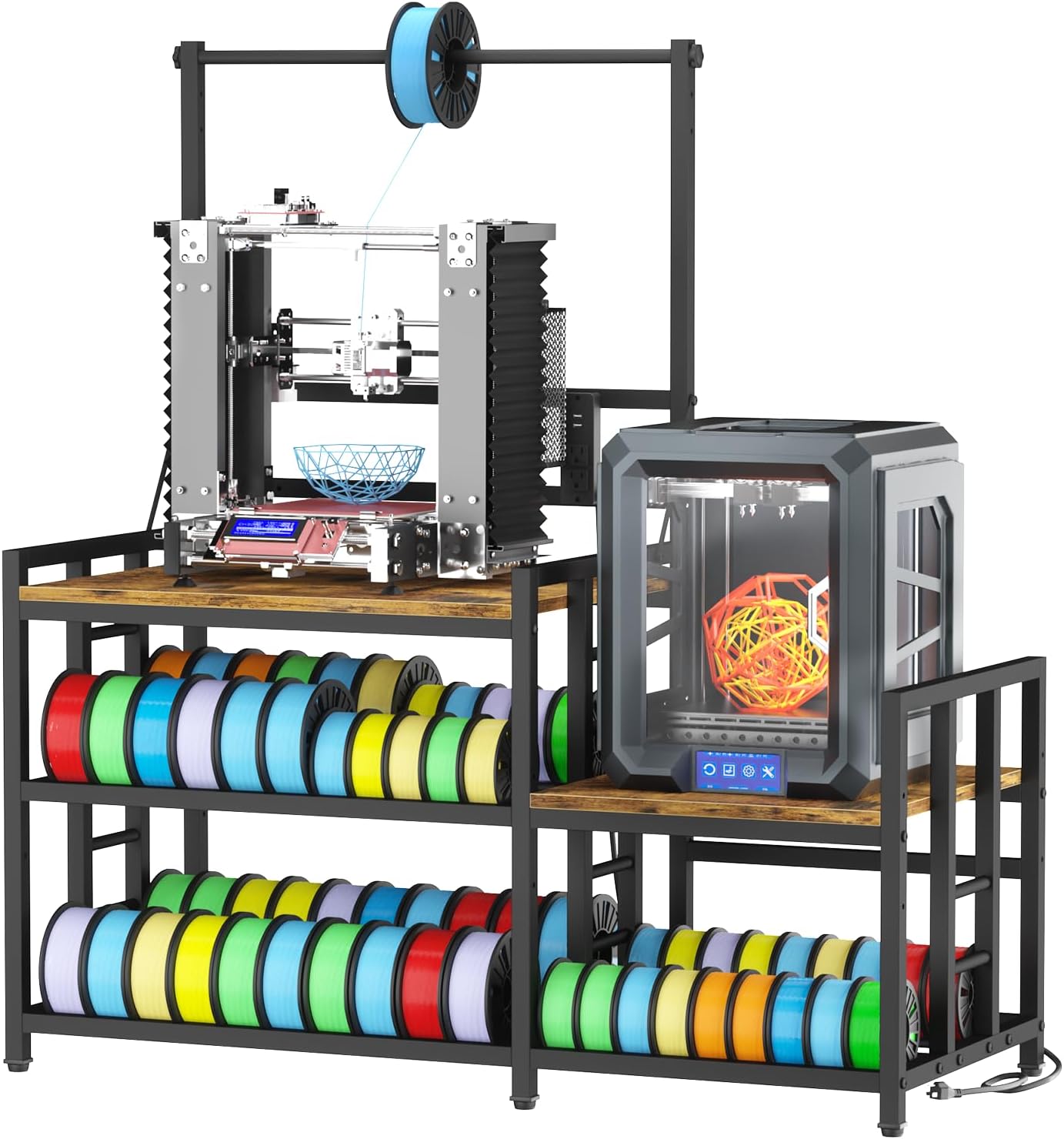 3D Printer Table with Filament Storage 3D Printer Stand with Power Outlet,Heavy Duty 3D Printer Desk for ABS, PLA, TPU Filament Spools, Home Offices and Studios Retro Brown