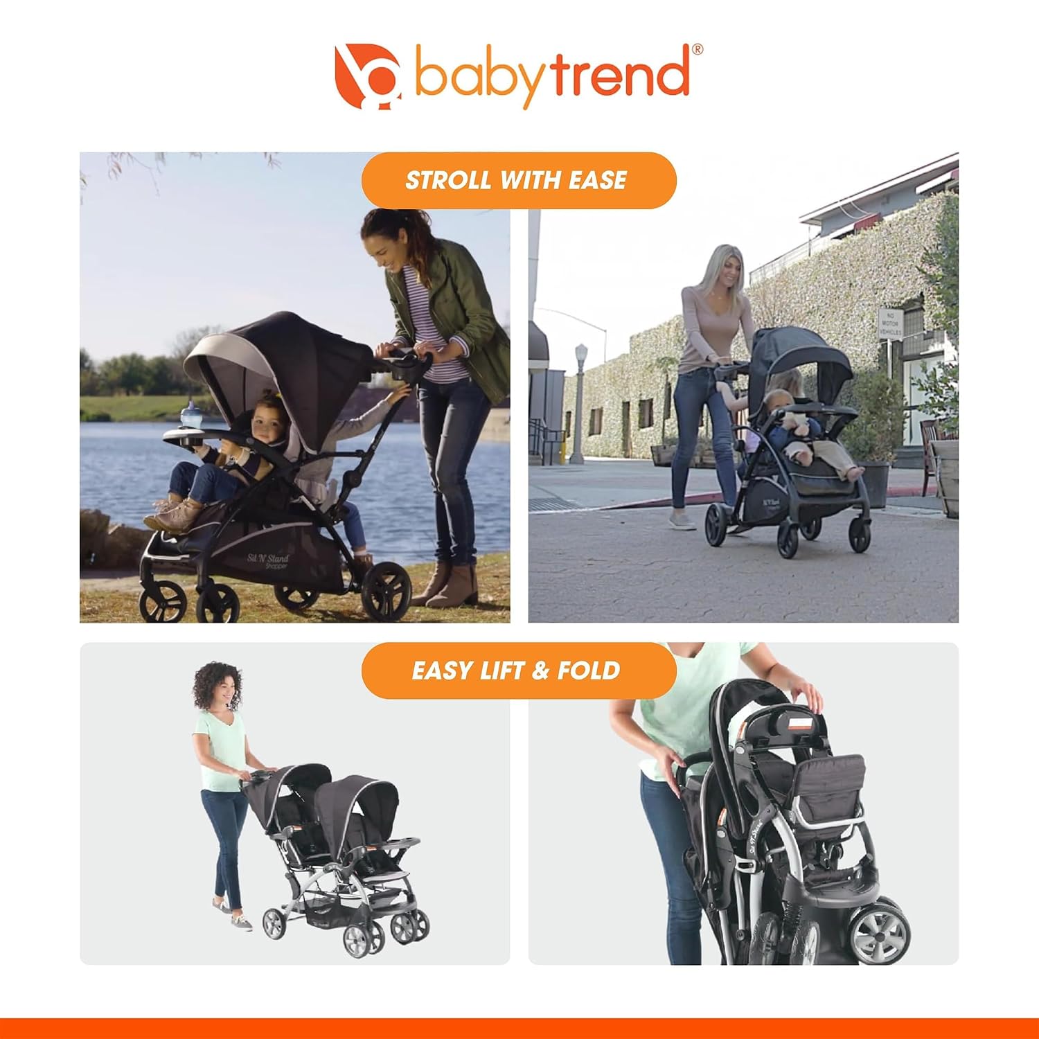 Baby Trend Double Infant and Toddler Stroller w/ Harness and Basket, Sit N' Stand, Stormy.