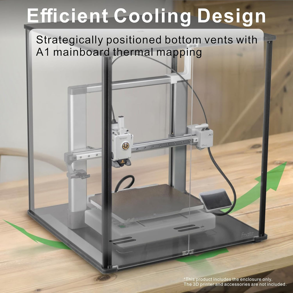 3D Printer Enclosure for Bambu Lab A1 - Fume & Odor Control, Ventilation Cutout for Air Purification, Overheating Protection, LED Light, Versatile AMS Lite Placement, Black
