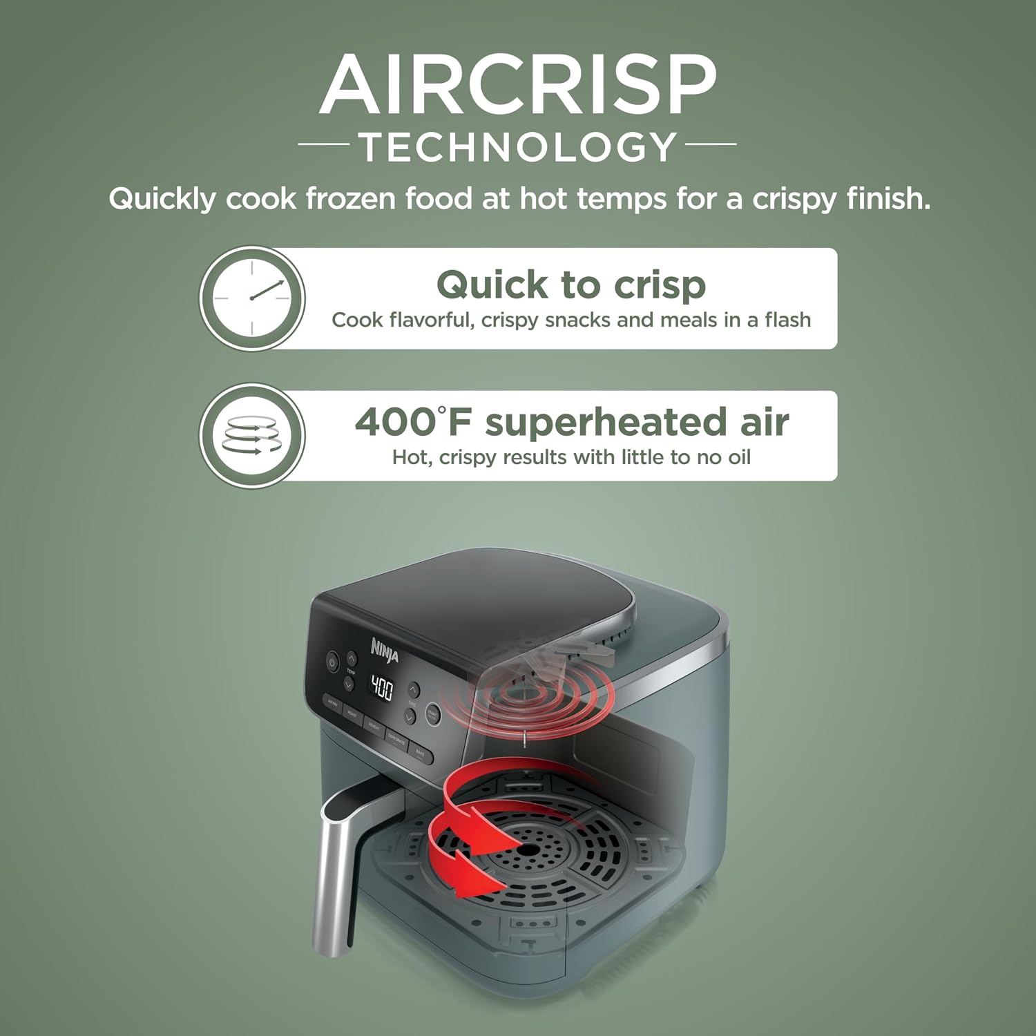 Ninja Air Fryer Pro 5-in-1 | 5 QT Capacity, Air Fry, Bake, Roast, Reheat, and Dehydrate, Air Crisp Technology | Nonstick Basket & Crisper Plate | Sage | AF142GN