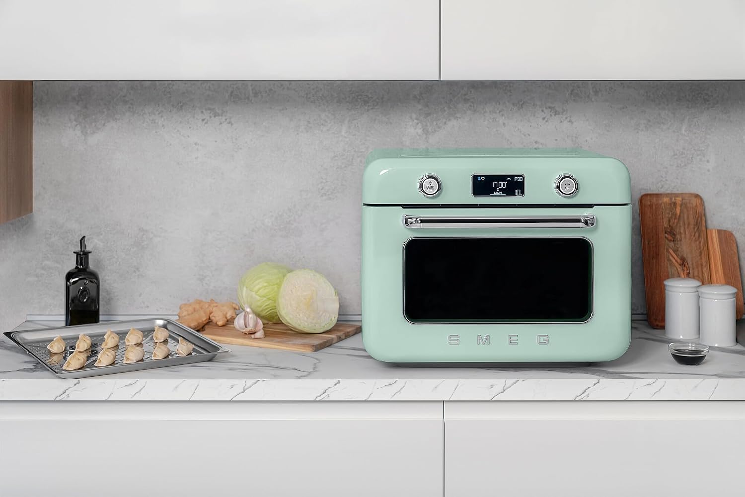 SMEG COF01Countertop Combi Oven - Multi-Function Grill, Air Fry, Steam, Bake, Convection, Defrost, and Warm, 10 Cooking Functions - Made In Italy (Pastel Green)