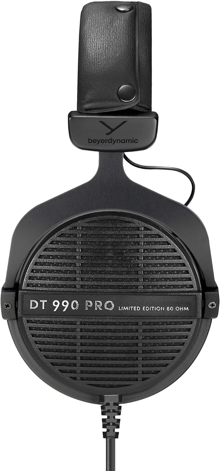 beyerdynamic DT 990 PRO, 80 Ohm, Open Back, Over Ear, Wired Professional Studio Headphones, Gaming, Podcast, Audiophile, Mixing, 3m Straight Cable, Black with Limited Edition Black Velour Ear Pads