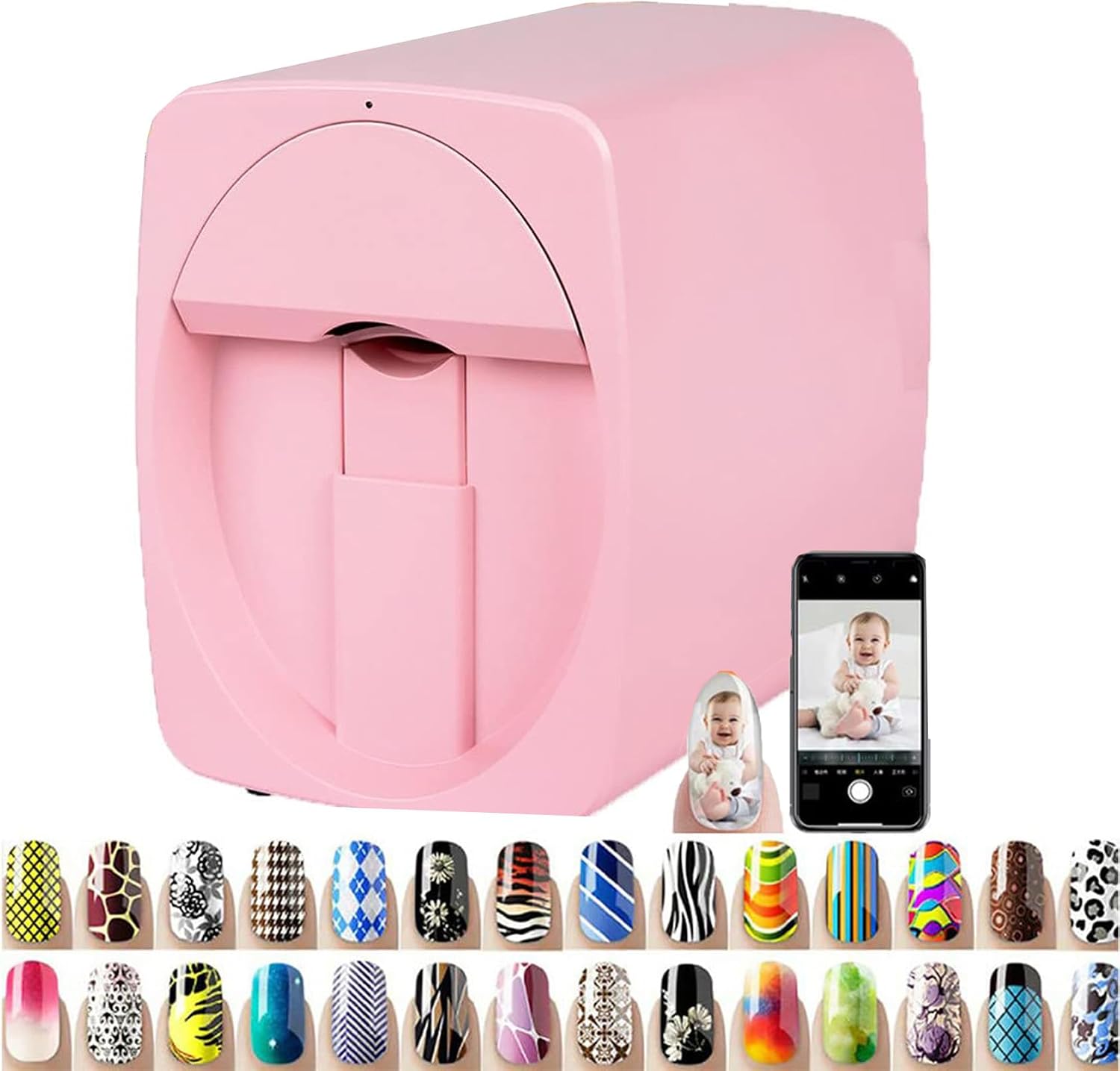 3D Nail Printer Mini Printer for Nails, Multifunction Portable Mobile Nail Painting Machine for Kid/Nail Studio/Manicurist/Nail Lovers (Pink)