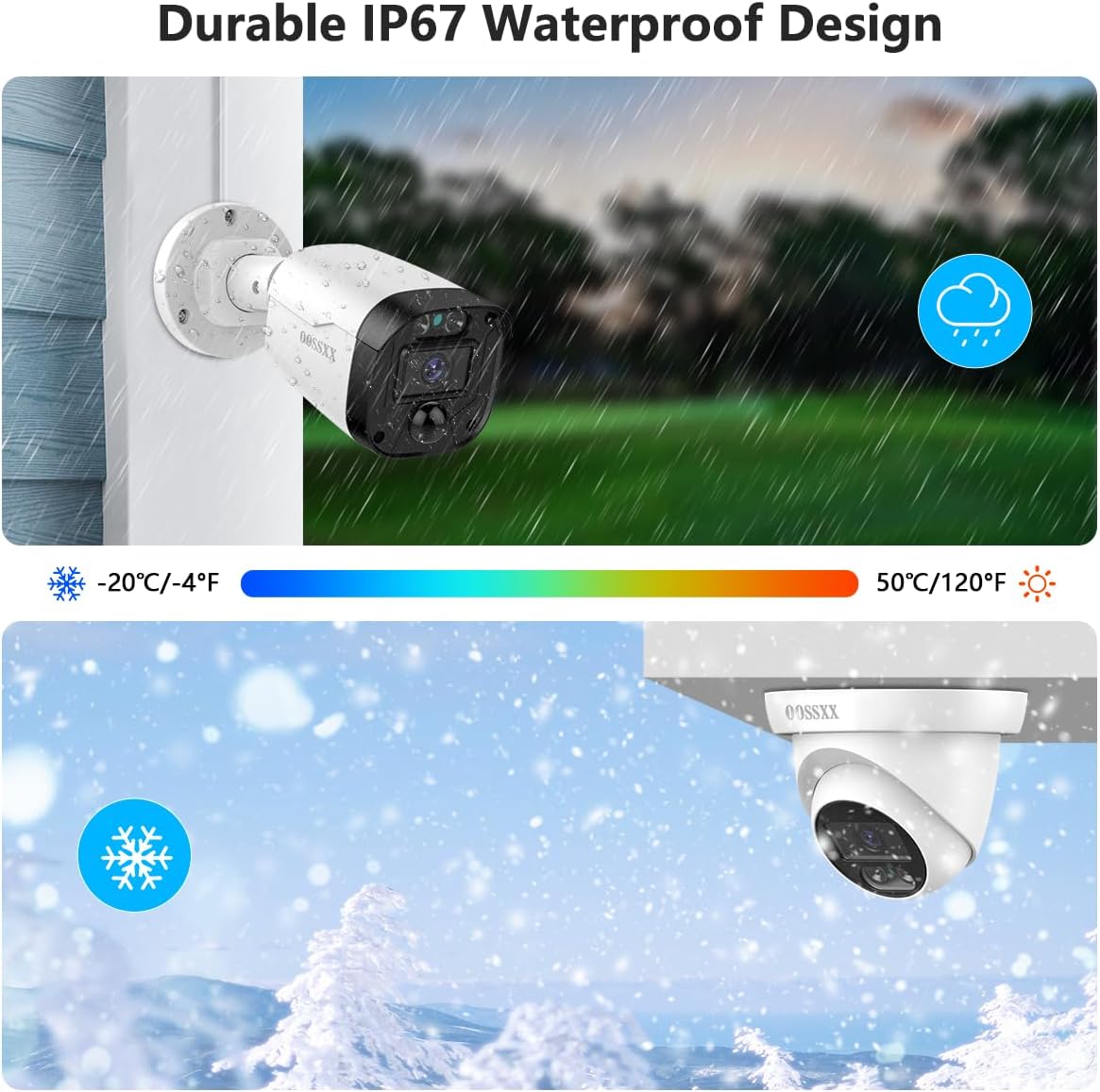 OOSSXX (2026 New) 5MP Wired Security Camera System, 8CH DVR with 3TB HDD, 8 CCTV Cameras (4 Bullet + 4 Dome), 122° Wide Angle, Free App No Monthly Fee, IP67 Outdoor Home Surveillance Kit