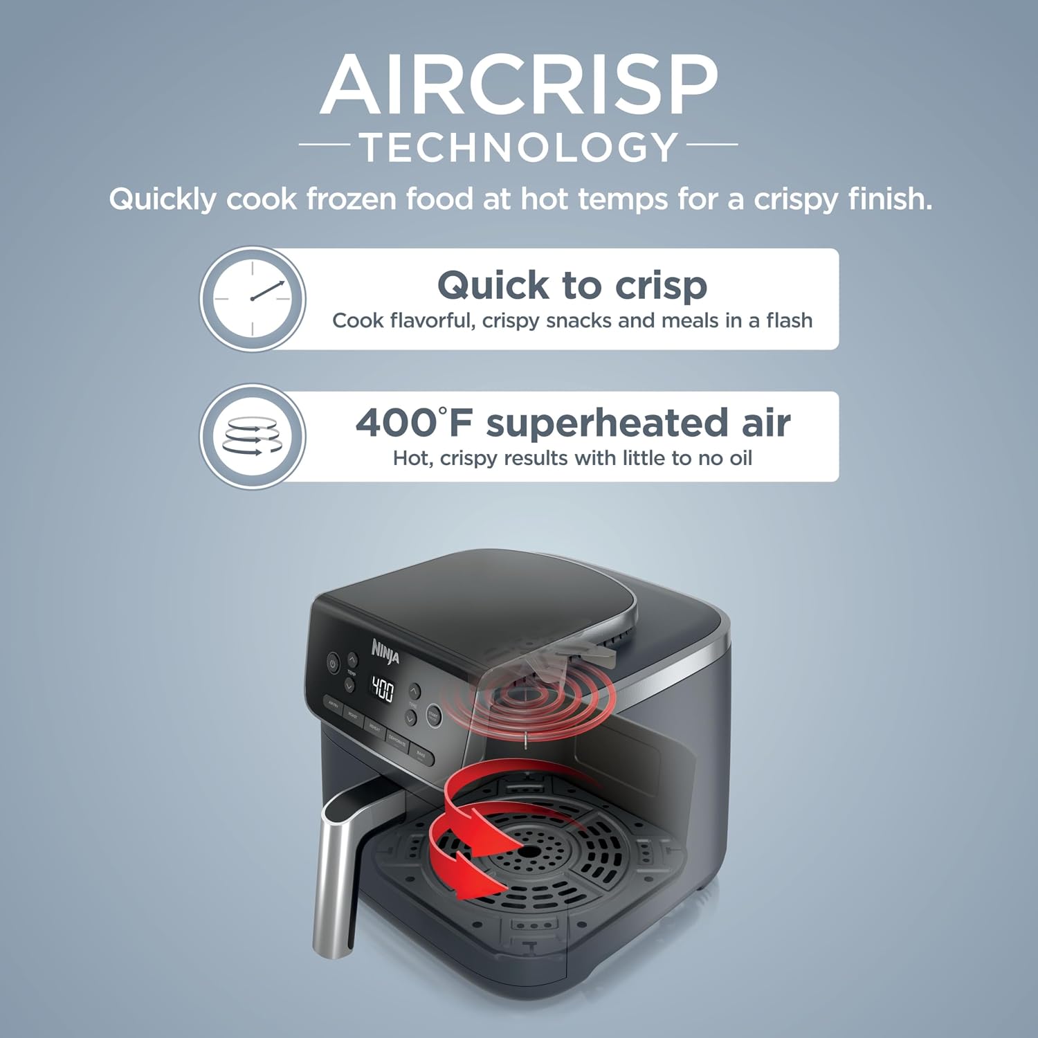 Ninja Air Fryer Pro 5-in-1 | 5 QT Capacity, Air Fry, Bake, Roast, Reheat, and Dehydrate, Air Crisp Technology | Nonstick Basket & Crisper Plate | Cyberspace | AF142BL