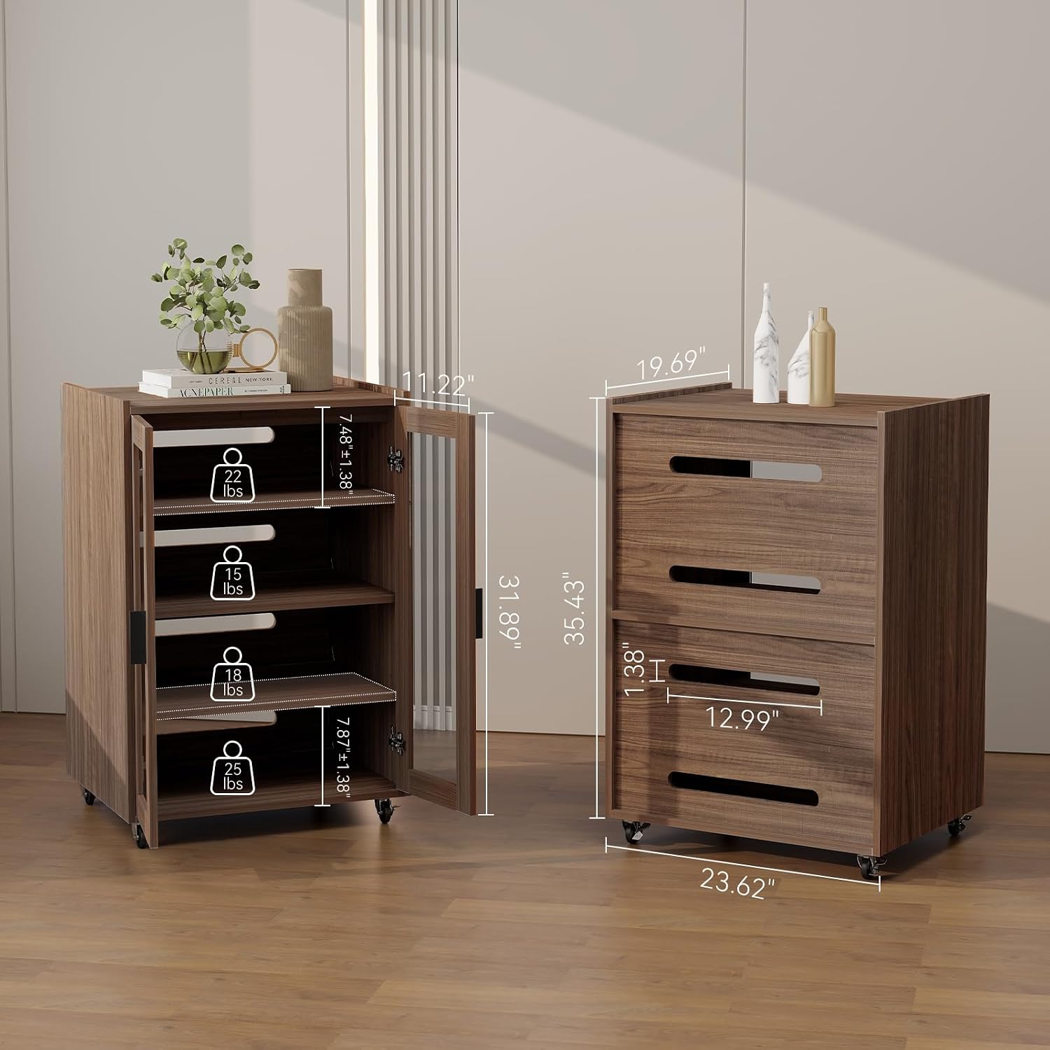 ELECWISH Media Storage Cabinet, Audio-Video Media Stand,Stereo Cabinet with 4 Height-Adjustable Shelves, AV Rack with Glass Doors for Meeting, Living, Recording Room, Brown