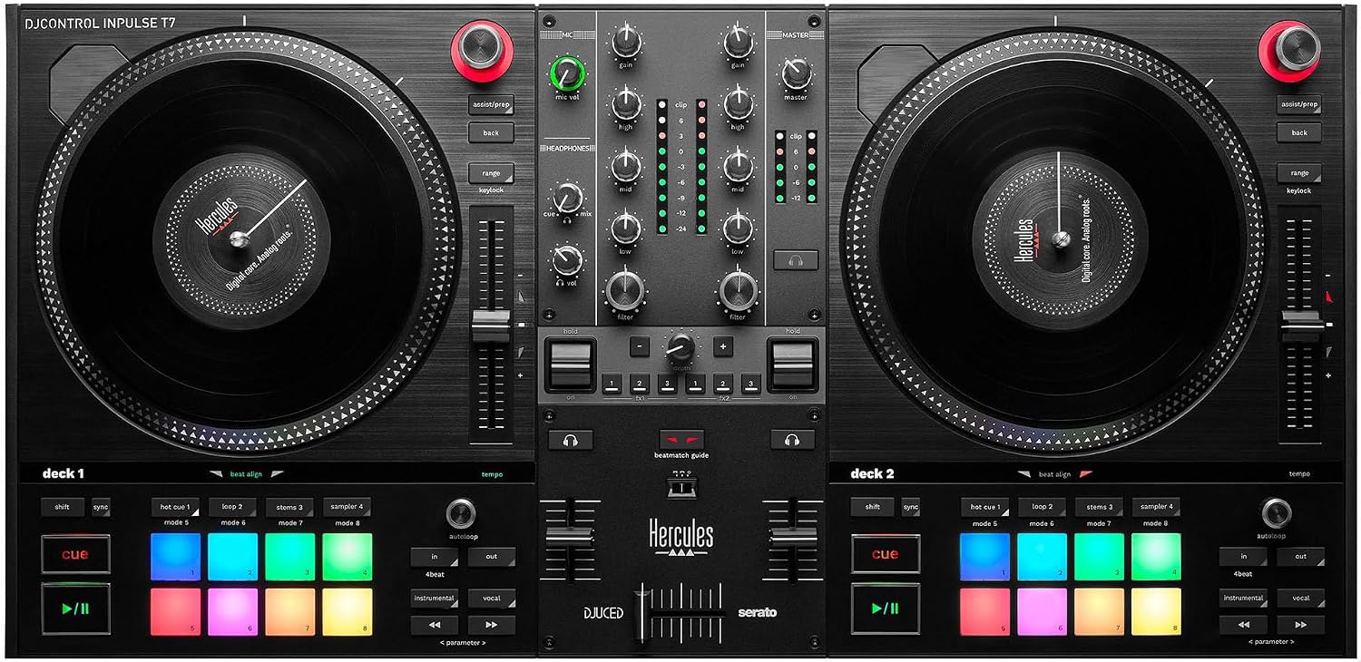 Hercules DJControl Inpulse T7 2-Channel DJ Controller Bundle with TRS Cable, MIDI Cable, and Austin Bazaar Polishing Cloth