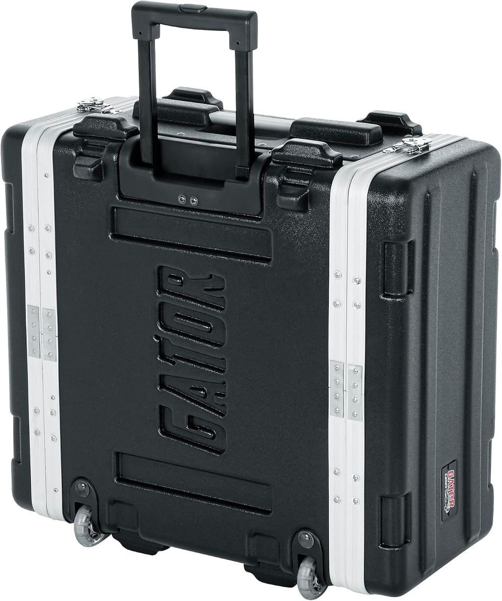 Gator Cases Lightweight Molded 4U Rack Case with Built-in Power Supply, Heavy Duty Latches, Retractable Tow Handle, and Recessed Wheels, 19.25' depth (GRR-4PL-US)