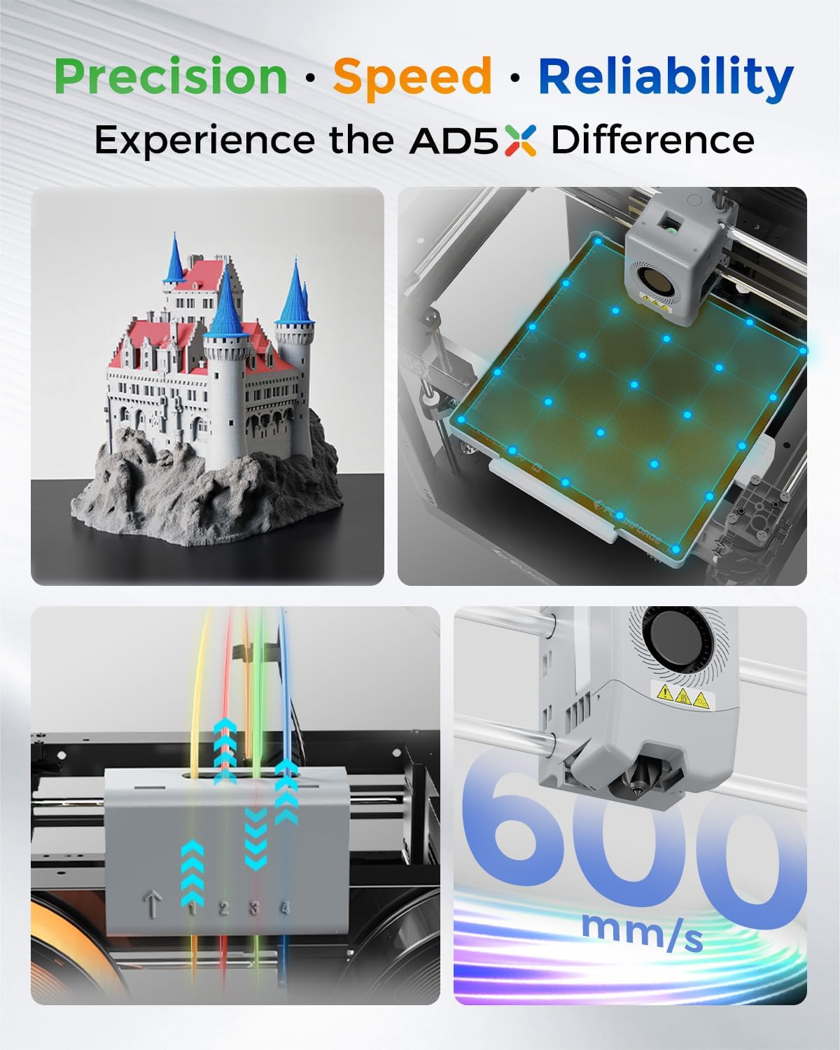 FLASHFORGE AD5X Multi-Color 3D Printer 4 Colors with IFS, Fully Auto Leveling FDM 3D Printer with Max 600mm/s High Speed Printing and Max 300°C Nozzle, Large Printing Size 220 * 220 * 220mm