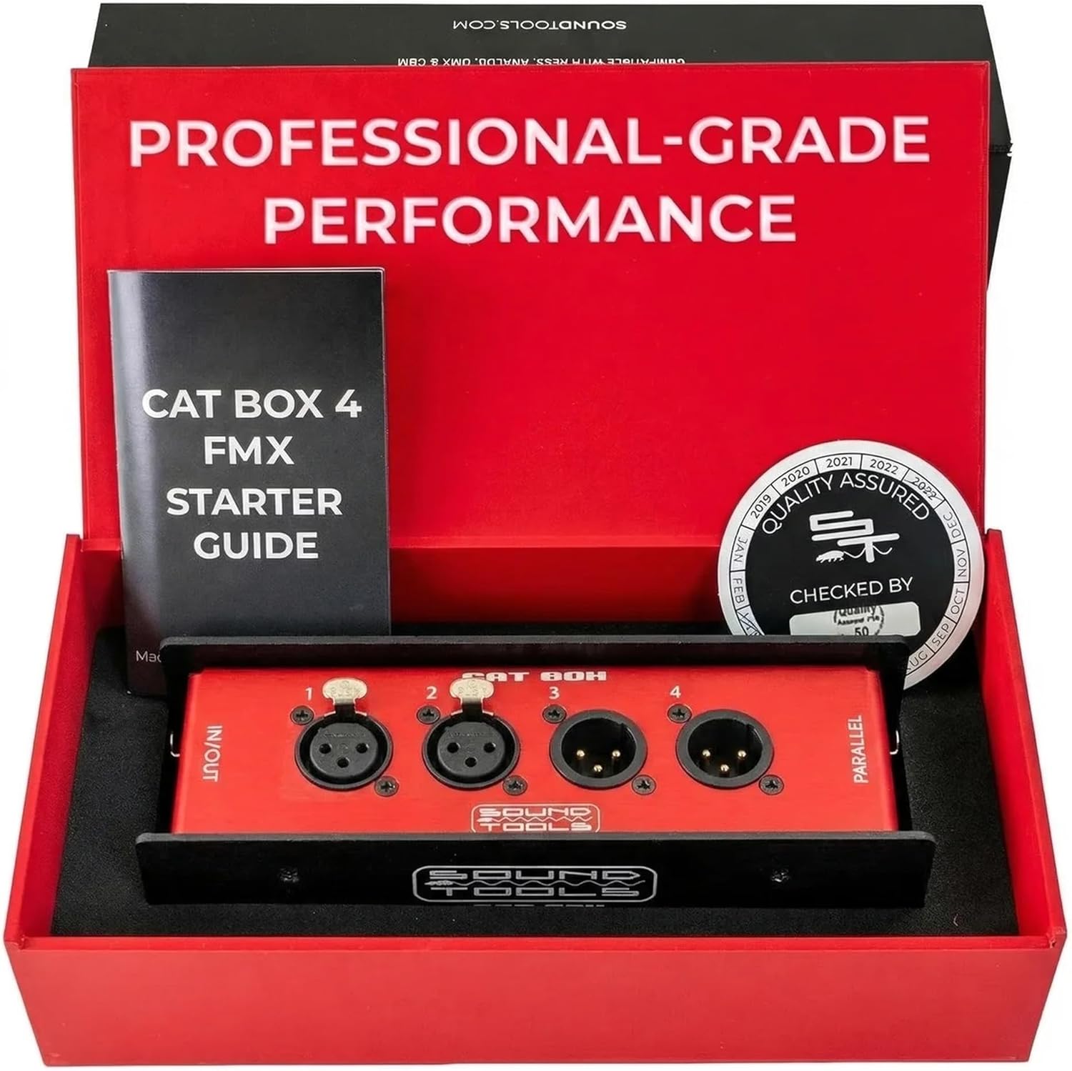Sound Tools CAT Box FMX – 2 Female & 2 Male with Passive Analog Audio for etherCON Daisy Chain – 4 Channel XLR Over CAT5e Stage Box – DMX, COM, AES & 3-pin XLR Compatible – Rugged Aluminum Housing