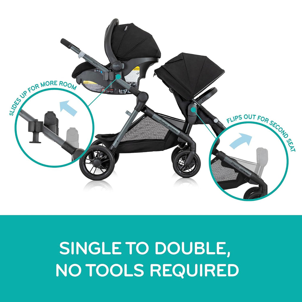 Evenflo Pivot Xpand Modular Travel System with LiteMax Infant Car Seat (Ayrshire Black)