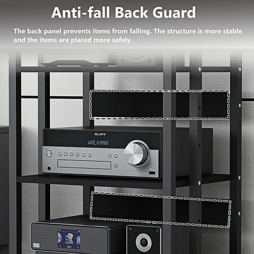 5-Tier AV Media Stand with Wheels, Audio-Video Shelving Adjustable, Modern Stereo Cabinet Receiver Console Shelf, Audio Component Rack for Home/Office/Theater, Blcak