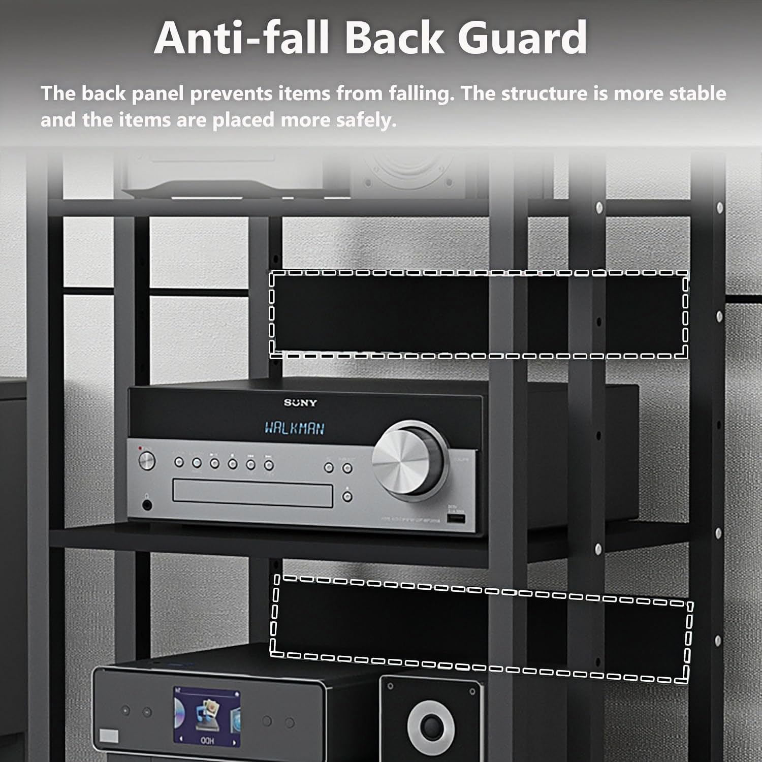 5-Tier AV Media Stand with Wheels, Audio-Video Shelving Adjustable, Modern Stereo Cabinet Receiver Console Shelf, Audio Component Rack for Home/Office/Theater, Blcak