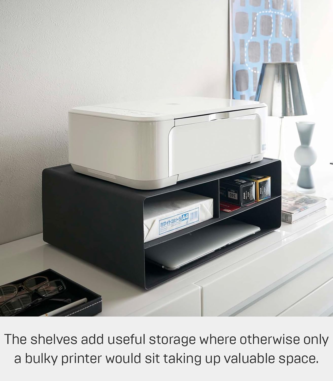 YAMAZAKI Home Tower Desktop Printer Stand - Computer Accessory Office Organizer - Steel