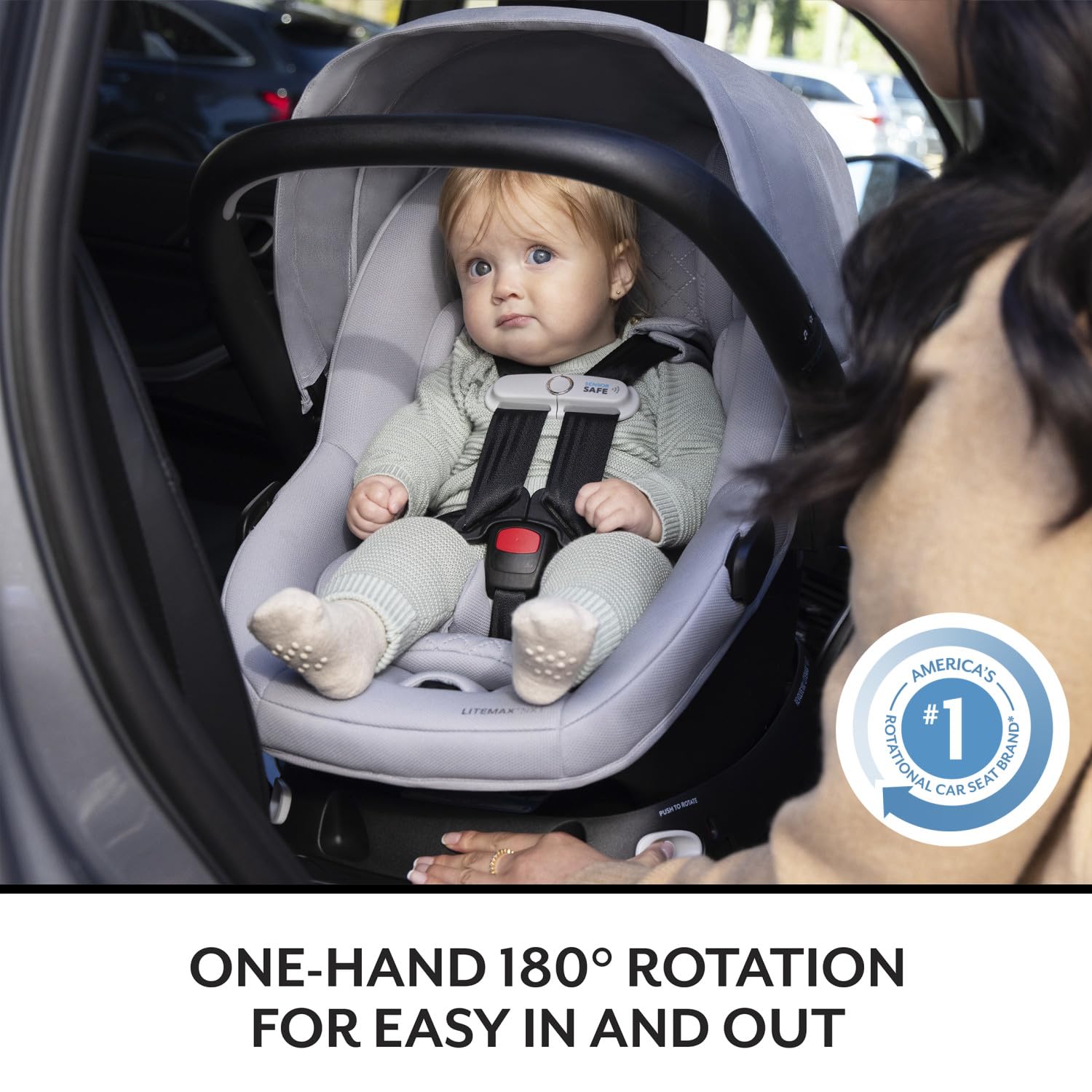 Evenflo Revolve180 LiteMax NXT Rotating Rear-Facing Lightweight Preemie and Infant Car Seat 3-30lbs. with SensorySoothe. Easy Install with Base (Quartz)